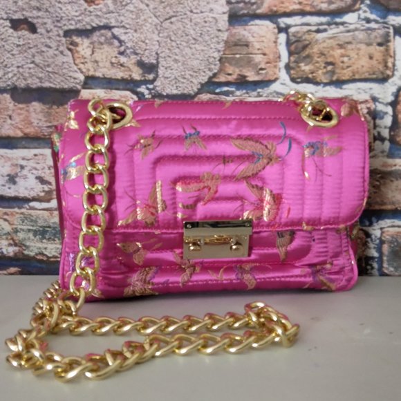 So Posh Pink Butterfly Chain Strap Crossbody Bag - Picture 1 of 9